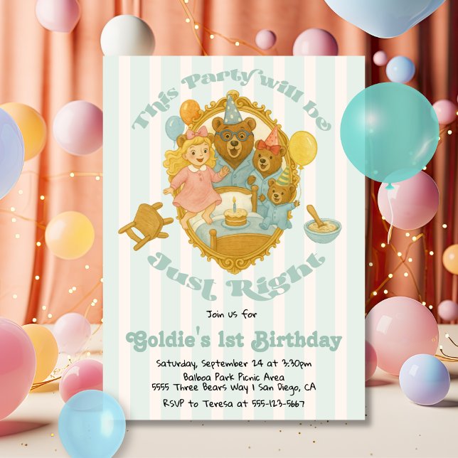 Convite Goldilocks & the Three Bears Birthday Party (Criador carregado)