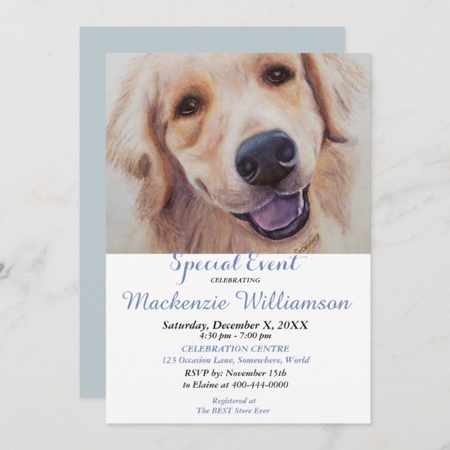 CONVITE GOLDLEN LAB QUER FELIZ ANIVERSÁRIO (Frente/Verso)