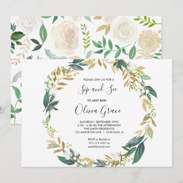 Convite Gole de ouro branco elegante e veja (Frente/Verso)