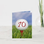 Convite Golf 70th Birthday Party Invitation<br><div class="desc">White gold ball on red tee in grass for 70th birthday party.</div>