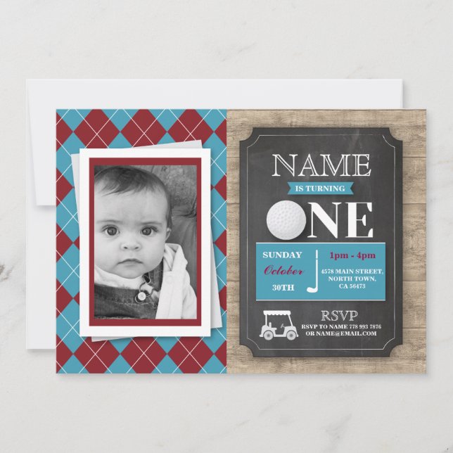 Convite Golf a ?a primeira uma 1 festa de aniversário que (Frente)