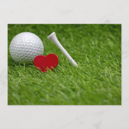 Convite Golf amor coração e tee em grama verde