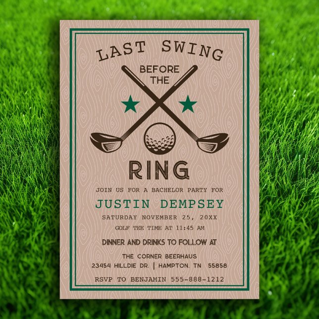 Convite Golf Bachelor Party (Last Swing Before the Ring Golf Bachelor Party Invitation)