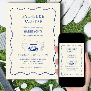 Convite Golf Bachelor Party Última Mão Balançada Azul