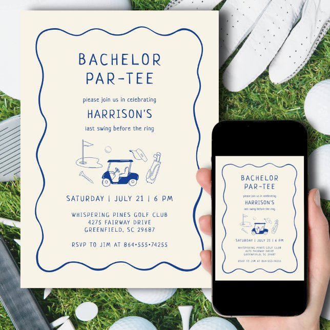 Convite Golf Bachelor Party Última Mão Balançada Azul (Criador carregado)