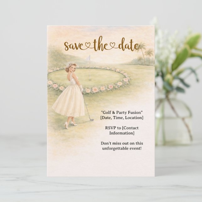 Convite Golf Bachelorette woman golfer is golfing (Em pé/Frente)