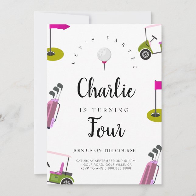 Convite Golf Birthday Par Tee Birthday Invitation Girls (Frente)
