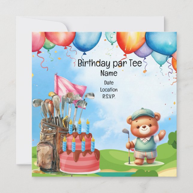 Convite Golf Birthday para festa de golfe infantil (Frente)