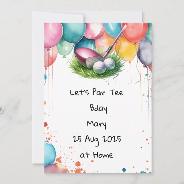 Convite Golf Birthday Pink temático para Lady Golfer (Frente)