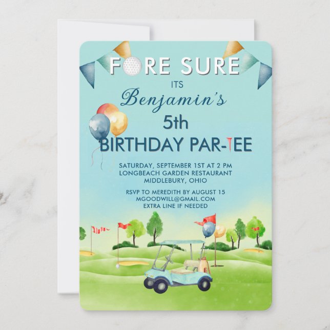 Convite Golf Boy 5th Birthday Par-Tee   (Frente)