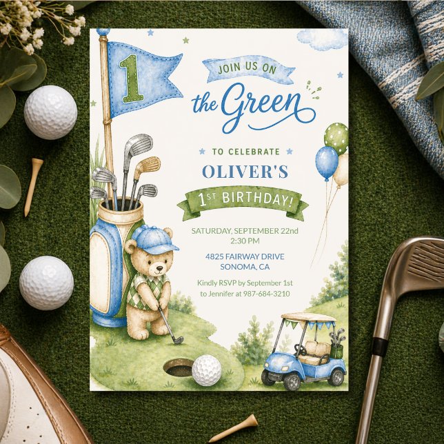 Convite Golf Boy First Birthday Par-Tee Hole In One  (Criador carregado)