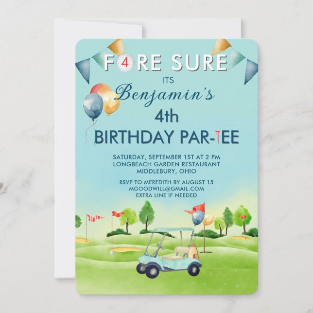 Convite Golf Boy Fourth 4th Birthday Par-Tee   (Frente)
