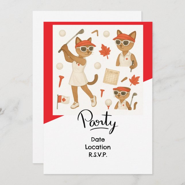 Convite Golf Canada Golf Day Golf Gee for Cat Lovers (Frente/Verso)