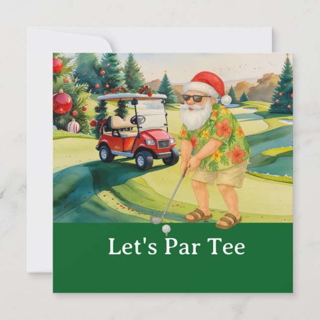Convite Golf Christmas Let's Par tee with Papais noeis gol (Frente)