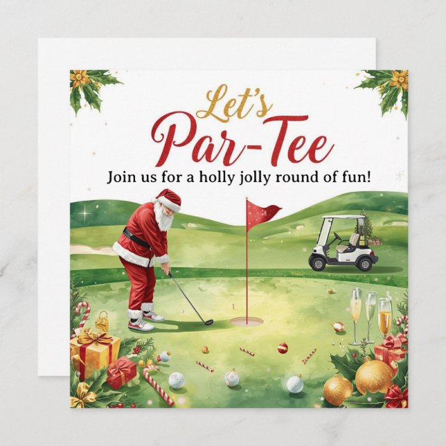 Convite Golf Christmas Party Let’s Par tee with Santa  (Frente/Verso)