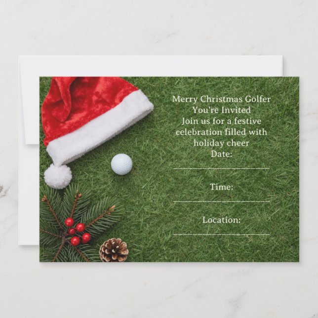 Convite Golf Christmas with Santa hat on green  (Frente)