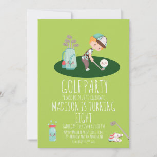Convite Golf de Meninos Festa de Aniversário Fofo Verde