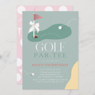 Convite Golf Fairway Pink Flag Bow Girl's Birthday Par-Tee