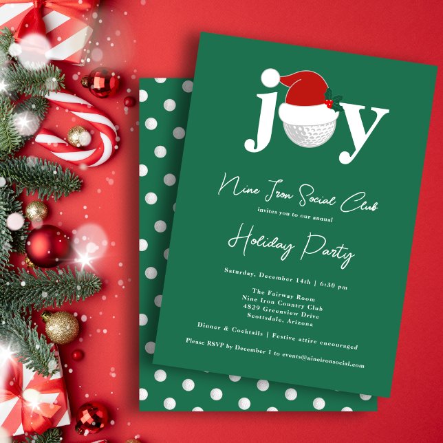 Convite Golf Festive Holiday Party Joy Typography Green (A modern invite for your holiday gathering 🎄
Personalize for your club, family, or business)