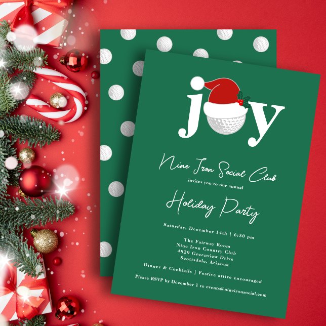Convite Golf Festive Holiday Party Joy Typography Green (A modern invite for your holiday gathering 🎄
Personalize for your club, family, or business.)