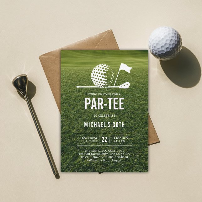 Convite Golf Golfer Golfing Minimalist Men aniversário de  (men 30th birthday invitation golf golfer golfing theme elegant modern classy minimalist)