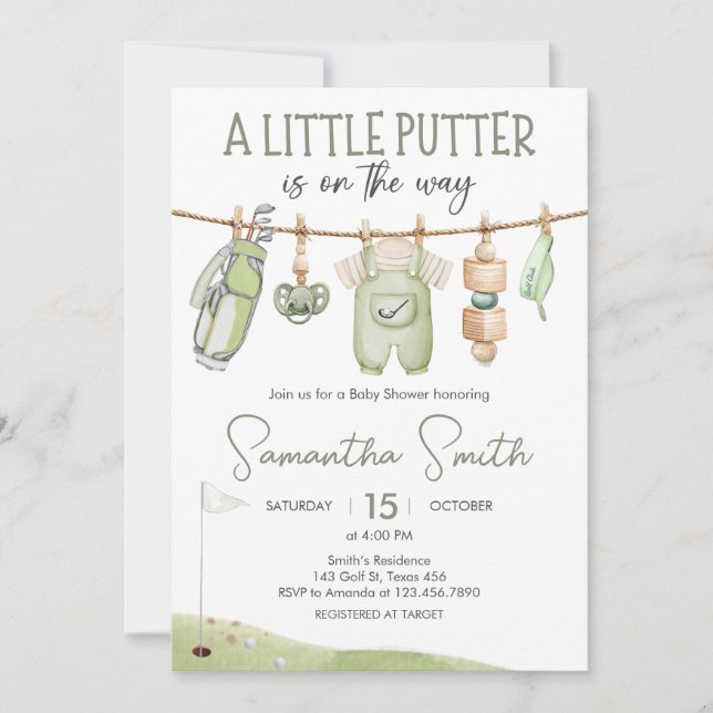 Convite Golf Little Putter Baby Shower (Frente)