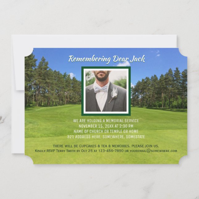 Convite Golf Memorial Service Adiciona O Seu Próprio Golfi (Verso)