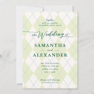 Convite Golf Modern Argyle Elegante Casamento Monograma Cr