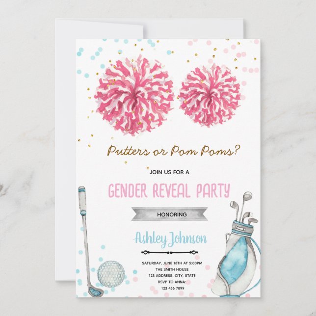 Convite Golf or pom pom gender reveal invitation (Frente)