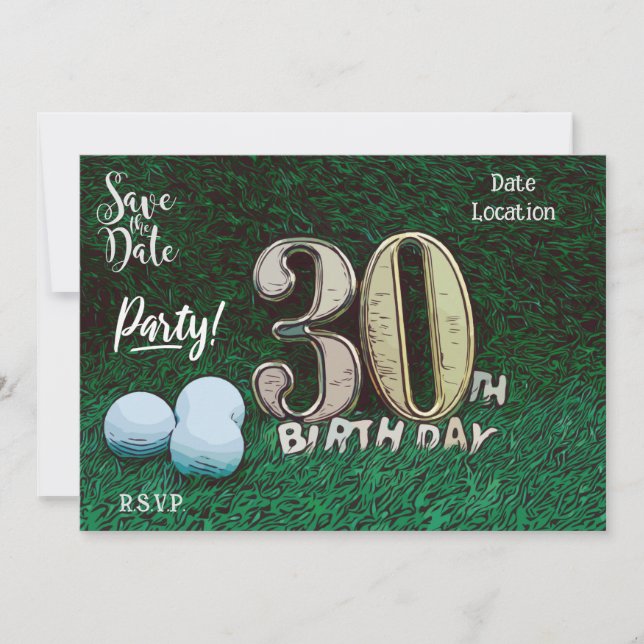 Convite Golf Par Tee aniversário de 30 anos para golfista (Frente)