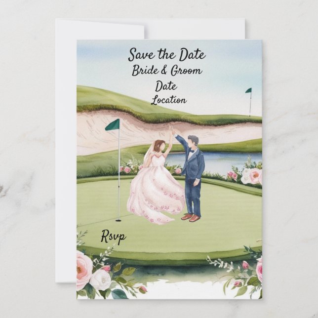 Convite Golf Salve a data Casamento Invitação Watercolor (Frente)