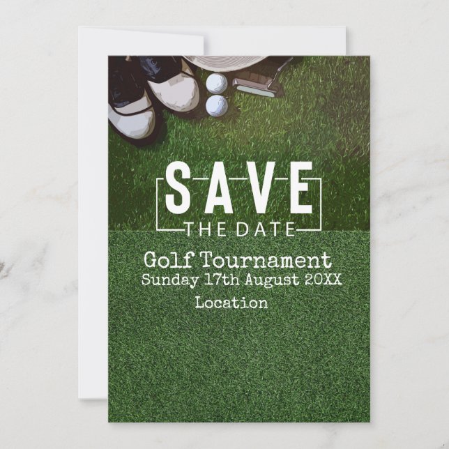 Convite Golf Salve a data Golf Tournament em verde (Frente)