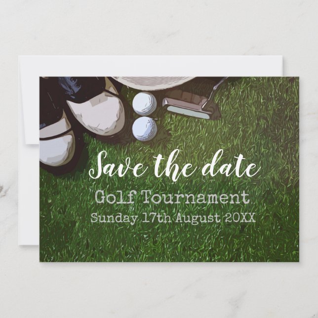 Convite Golf Salve a data Golf Tournament em verde (Frente)