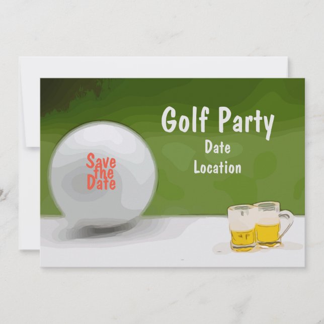 Convite Golf Salve a data para festa com cerveja em verde (Frente)