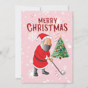 Convite Golf Santa Claus joga fundo rosa