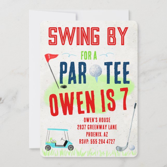 Convite Golf Theme Birthday Party Invitations (Frente)