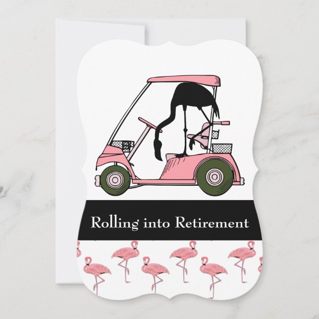 Convite Golf Theme Retirement Party Golf Carrinho Flamingo (Frente)