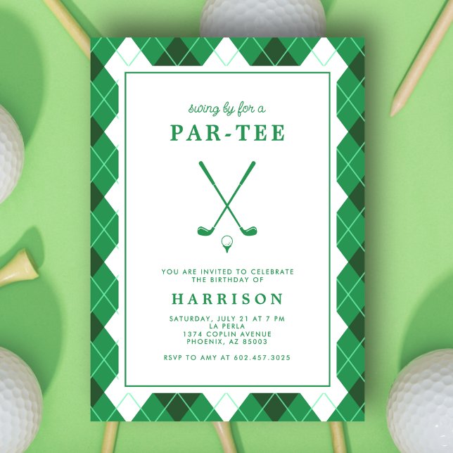 Convite Golf Themed Birthday Party Modern Preppy Green (Criador carregado)