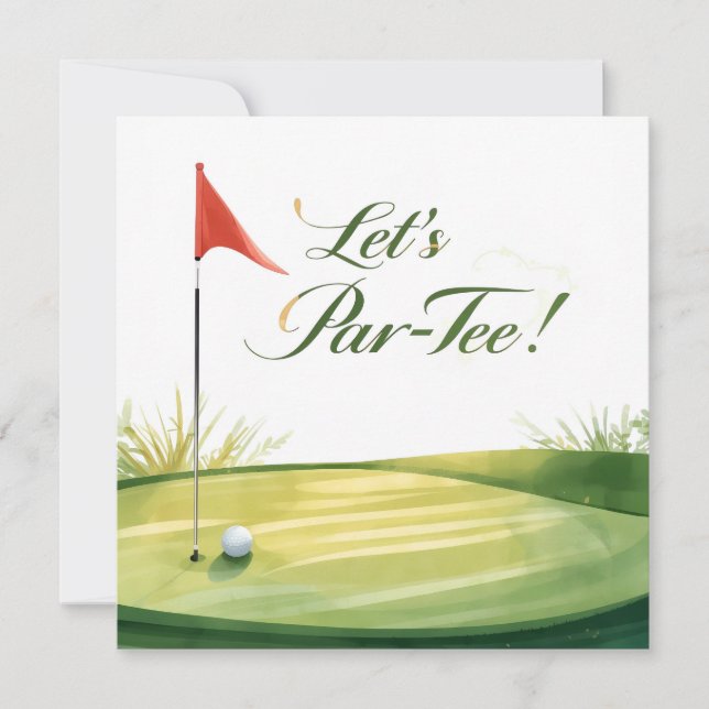 Convite Golf Vamos Par-Tee com campo de golfe (Frente)