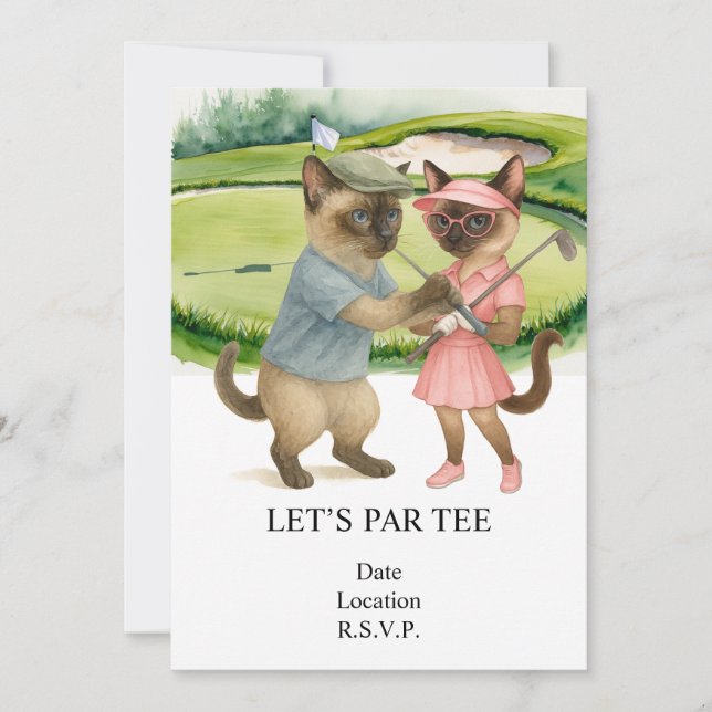 Convite Golf Vamos Par tee para amantes de gatos  (Frente)