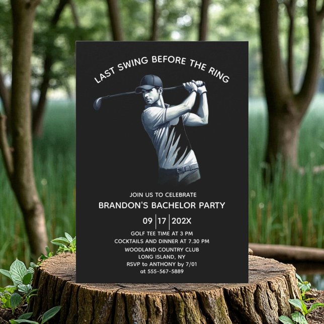 Convite Golf Watercolor Bacheler Party Black (Criador carregado)