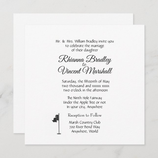 Convite Golf Wedding Theme White Invitations (Frente/Verso)