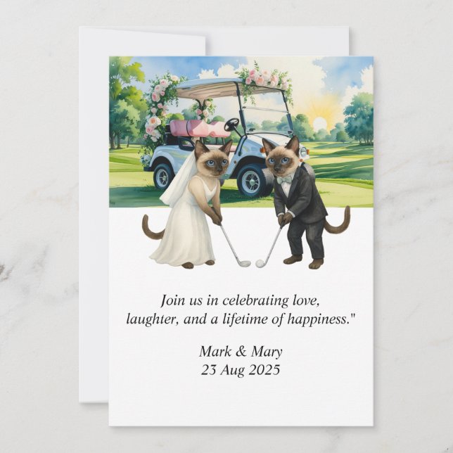Convite Golf Wedding themed for Cat Lovers (Frente)