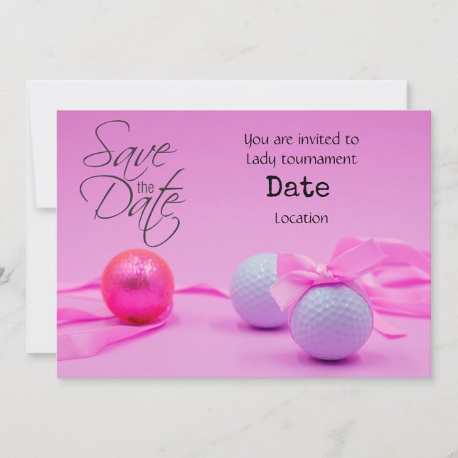 Convite Golfe a Rosa para o Torneio de Golfista Mulher Dat (Frente)