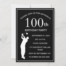 Convite Golfe de 100º Golfe Negro Par Adulto Festa de aniv