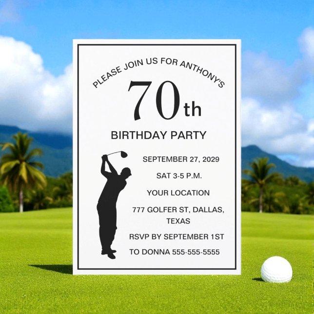 Convite Golfe de Festa de aniversário 70 Golfe Pai Par Neg (Criador carregado)
