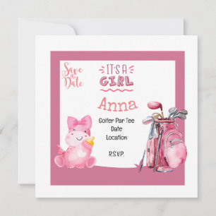 Convite Golfe é tema rosa chá de fraldas para jogadora de