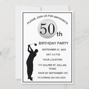 Convite Golfe Festa de aniversário 50º Golfe Pai Preto Par