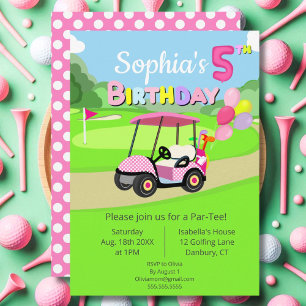 Convite Golfe-Garota-Rosa-Rosa-Bolinhas-de-Aniversário-Bon