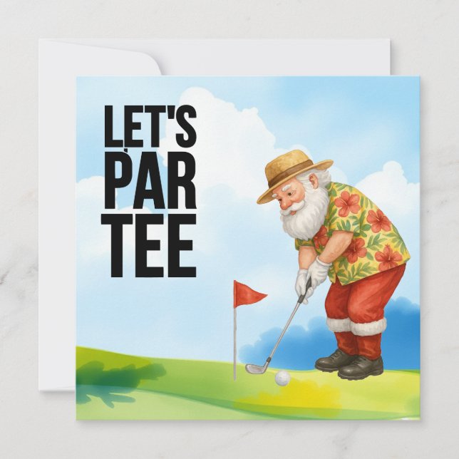 Convite Golfe julho Natal com Papai Noel Golfing (Frente)